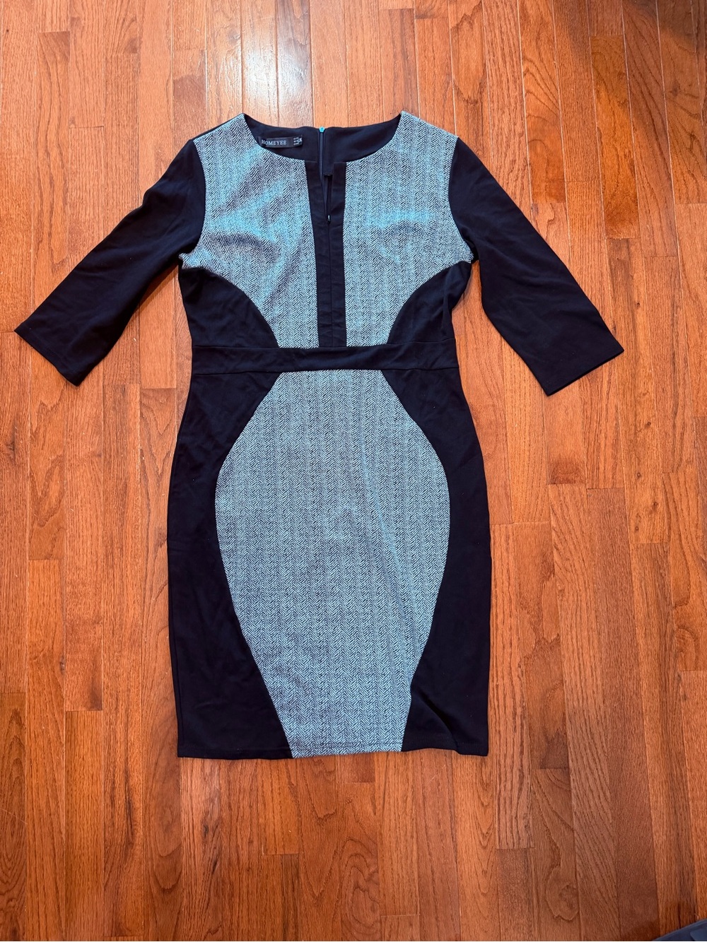 Black & Gray Sheath Dress with Panel Detailing